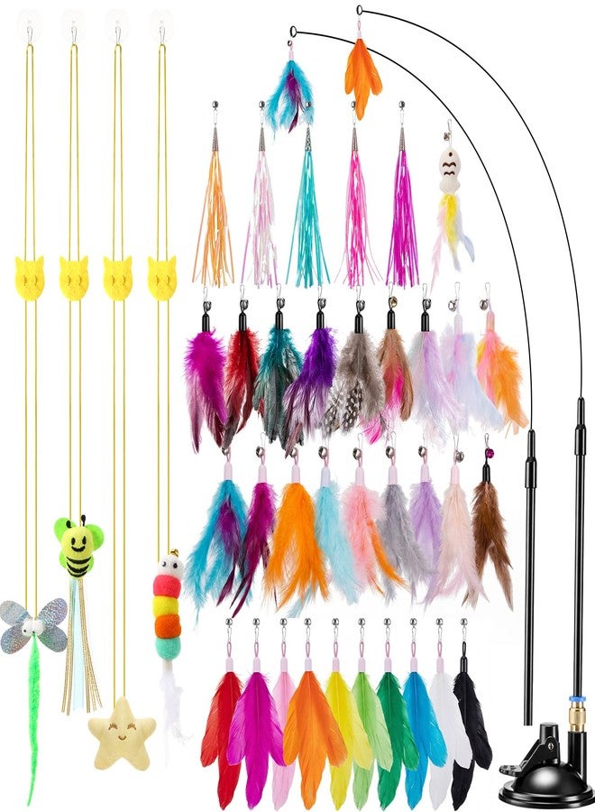 Leitee 40 Pcs Cat Toys 28 Interactive Cat Feather Toy for Indoor, 5 Rustling Tassel Papers, 4 Hanging Door Kitten Toys, 1 Fish Feather and Reusable Suction Cup, 2 Kitten Teaser Wand - Image 1